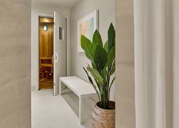 Dressing rooms with showers, dry saunas and steam rooms